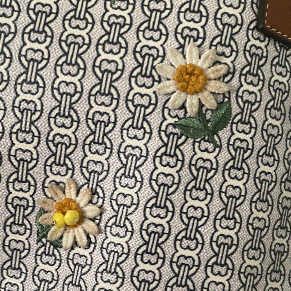 Tory Burch Blue and Brown Floral Tote - Picture 3 of 14